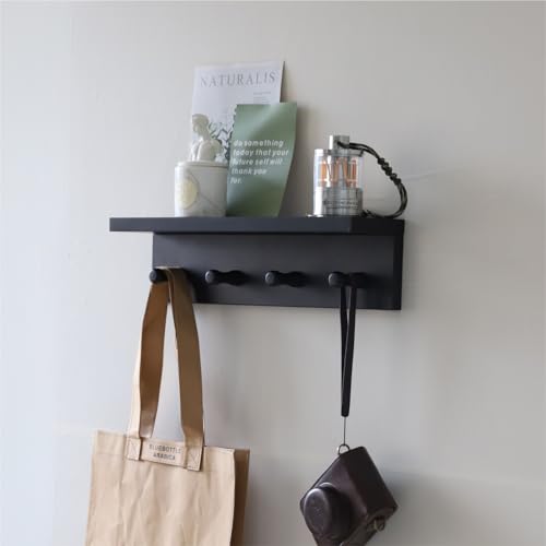 Entrance Coat Rack ，Coat Hooks, Wall-Mounted Wooden Hook Rack, Wall-Mounted Shelves are Very Suitable (Black Color Finish—A-1) - style: black color finish—A-1