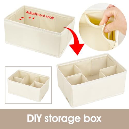 VERONLY Cosmetic Storage Bins Makeup Organizer, Adjustable Multifunction Storage Box Desk Drawer Divider for Makeup Brushes, Bathroom Countertop or Dresser, Set of 4 - style: Beige 4PC