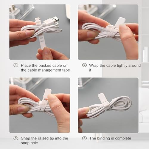 4 Pcs Cable Organizer with 40 Pcs Wire Ties, PlasticCord Storage Box with Clear Lid Electronics Cable Box for Home Office Supplies, Desk Organizers Accessories