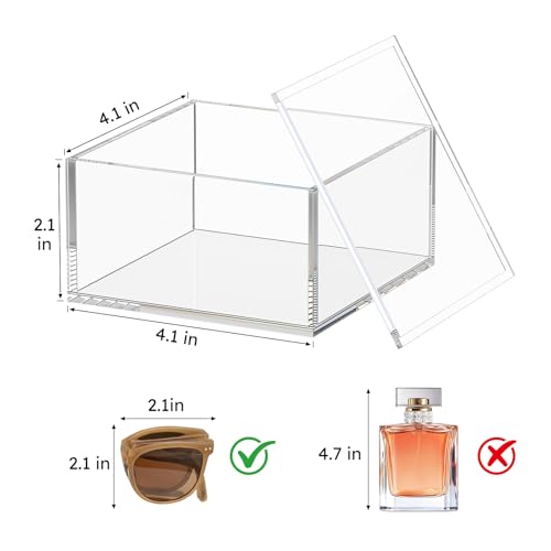 AITEE Acrylic Box with Lid, Clear Cube Display Case, Multi-Purpose Box Square Container for Holding Staples, Highlighters, Adhesive Tape, Paper Clips, Stamps, Display in Office or Home (Medium) - size: Medium