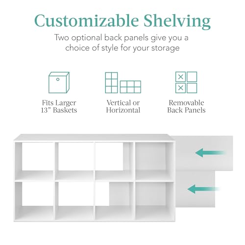 Best Choice Products 8-Cube Storage Organizer, 13.5in Shelf Opening, Bookcase, Display Shelf, Customizable w/ 2 Removable Back Panels – White - color: White, size: 8-Cube, 13.5in Shelf Opening