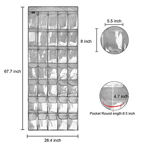 Clear Crystal 1 Pack 35 Pockets Large Hanging Shoe Organizer Over The Door Shoe Rack for Closet Door Storage Shoe Holder Hanger, 4Hooks, grey - color: grey1PCS