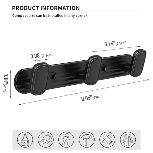 Coat Rack Wall Mount Black, 3 Hooks Rack Metal Coat Hanger Wall for Hanging Hat Purse and Robes, Towel Hook for Bathrooms and Entryway (1 Pack) - color: Black, size: Round 3 Hooks 1 Pack