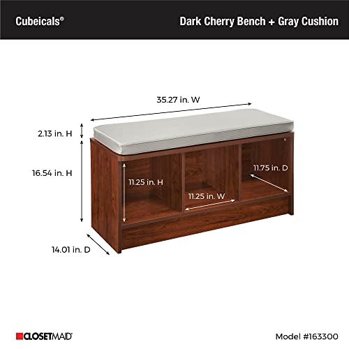 ClosetMaid 1633 Cubeicals 3-Cube Storage Bench, Dark Cherry with Gray Cushion - color: Dark Cherry With Gray Cushion