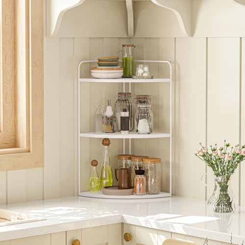 Forest Angle Bathroom Counter Organizer,Countertop Organizer,Vanity Organizers,Bathroom Storage,Bathroom Sink Caddy,Counter Shelf,Corner Counter,Corner Shelves(White) - color: White 3 Tier