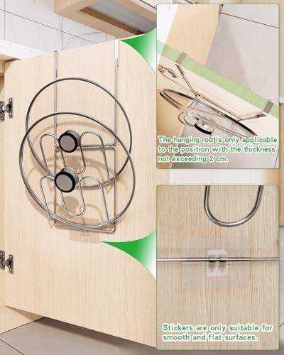 Over Cabinet Door Pot Lid Organizer, 2-Tier Stainless Steel Pan Cover Rack, Kitchen Storage Holder - style: 2-slot pot lid rack