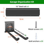 PIYILO Garage Organization, Garage Wall Organizer with 48 inches Rails and 6 Hooks, Tool Organizers Heavy Duty, Shovel Holder Wall Mount Max Load 360 LBS, Sturdy Garden Tool Rack for Folding Chairs - size: 48 inch 6-Hook