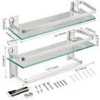 VOLPONE Glass Bathroom Shelf 15.7in Bathroom Shelf Wall Mounted Floating Glass Shelves with Towel Holder Glass Shelf for Bathroom 2 Tier (Sliver) - style: 2 tier with towel bar silver