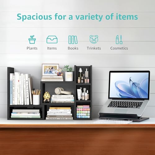 NUTIKAS Desk Shelves Desktop Organizer Shlef - Black Office Organization for Top of Desk Organizers and Accessories Corner Bookshelf Table Top Shelving Small Hutch Decorations for Office - color: Black