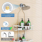 Upgraded Extended Length Shower Organizer with Hooks, Rustproof Shampoo Soap Holder, Large Hanging Bathroom Caddy - color: White - 2 Tier - Standard
