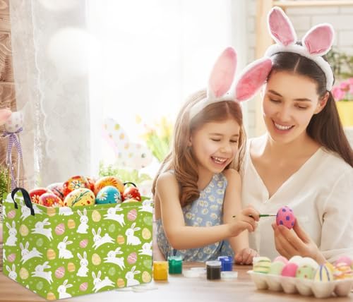 HIYAGON Rectangular Easter Basket Easter Gift Basket Kids Storage Basket Kids Basket Baby Nursery Basket for Boys Bunny Room Decor Cute Toy Storage Organizer Bins Bedroom(Green Easter Bunny) - color: Green Easter Bunny
