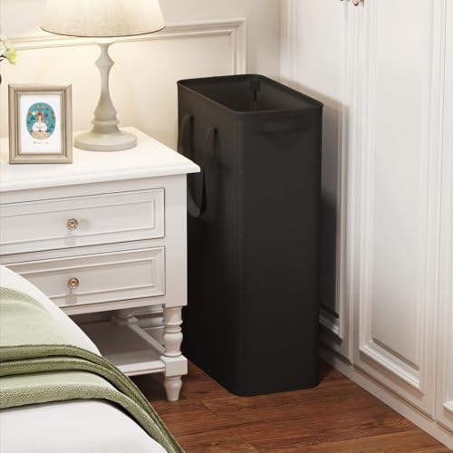 Lifewit 2 Pack Slim Laundry Hamper, Collapsible Narrow Laundry Basket, Small Tall Dirty Clothes Hampers with Handles for Bathroom Bedroom College Dorm, Black, 65L - color: Black