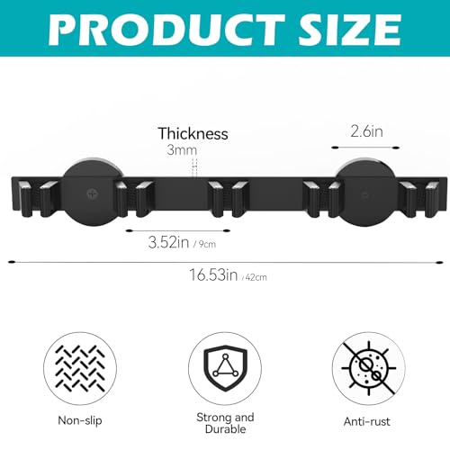 Magnetic Mop Broom Holder, Strong Non Slip Magnetic Broom Mop Hanger, Heavy Duty Magnetic Hooks for Hanging Shovel Rake Tools, Wall Mounted Utility Storage Magnet Rack (5 Rack) - color: 5 Rack - Broom Mop Holder