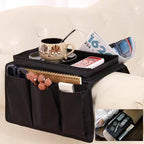 Sofa Armrest Organizer with Cup Holder No-Slip Couch Sofa Armrest Organiser Couch Remote Caddy Control Holder with 1 Large Pockets and 3 Small Pockets for TV Remotes Cellphone Magazines Drinks (Black) - color: Black