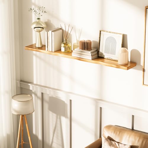 Floating Shelves for Wall Rustic Farmhouse 55 Inch Floating Shelf Bathroom Wooden Shelves for Wall Mounted Live Edge Pine Shelf with Unique Natural Grain for Living Room Bedroom Kitchen (Natural) - color: Natural, size: 55 inch - 1pc
