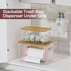 Delamu Acrylic Trash Bag Holder, 2 Pack (XL+S) Stackable Garbage Bag Dispenser, Clear Organizer Bins for Under Sink Organization, Pantry Storage, Cabinet, Kitchen, Laundry, Bathroom - size: XL+S-2 Pack