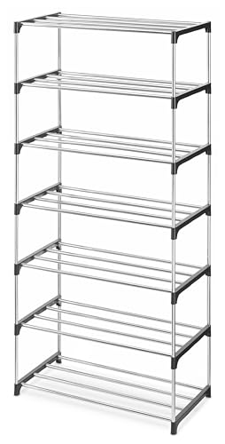 Whitmor 7-Tier Shoe Rack - Small Space Solution - Store up to 14 Pairs of Shoes - Organize Shoes & Accessories - Chrome & Black - size: 7-Tier