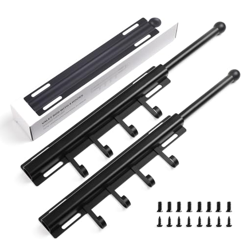 BaiNong 12" Valet Rod for Closet Pull Out With 4 Hooks Valet Rods for Closets (2Pack Black) Closet Valet Rod Slide Out - color: Black/2 Pack, size: 12 Inch