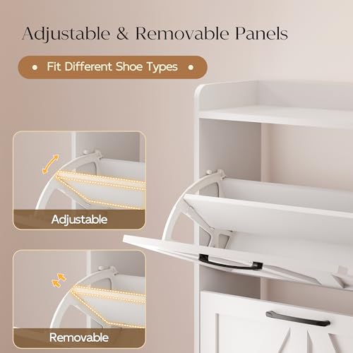 MU Shoe Storage Cabinet with 4 Flip Drawers, Freestanding Shoe Cabinet, Slim Shoe Organizer with Wood Legs for Entryway, White - color: White, size: 4 Drawers
