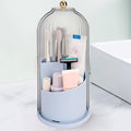 QIYVLOS Toothbrush Holders with Sliding Lid, Rotating 3 Slots Bathroom Organizer Countertop, Tooth Brush Toothpaste Holder Bathroom Counter Stand Sink Organizer Caddy for Makeup Brushes Holder (Blue) - color: Blue+transparent