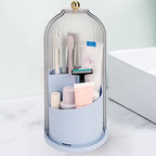 QIYVLOS Toothbrush Holders with Sliding Lid, Rotating 3 Slots Bathroom Organizer Countertop, Tooth Brush Toothpaste Holder Bathroom Counter Stand Sink Organizer Caddy for Makeup Brushes Holder (Blue) - color: Blue+transparent