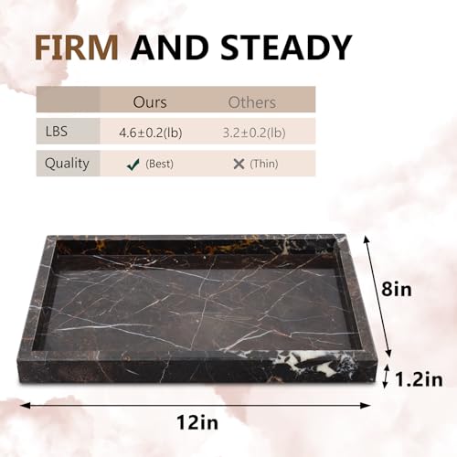 Real Natural Marble Tray for Bathroom, Vanity, Kitchen and Desktop, Rectangle Genuine Marble Stone Tray for Jewelry, Cosmetics, Candles, Lotion, Perfume and Home Decor Brown - color: Brown, size: 12" x 8" x 1.2"