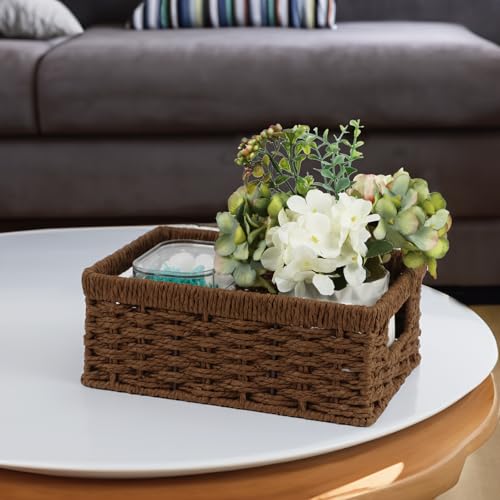 Wicker Baskets, Baskets for Organizing, Rattan Woven Basket for Storage, Organizer Bins with Built-in Handles, Storage Basket for Shelves (Paper Rope, Small) - color: Paper Rope