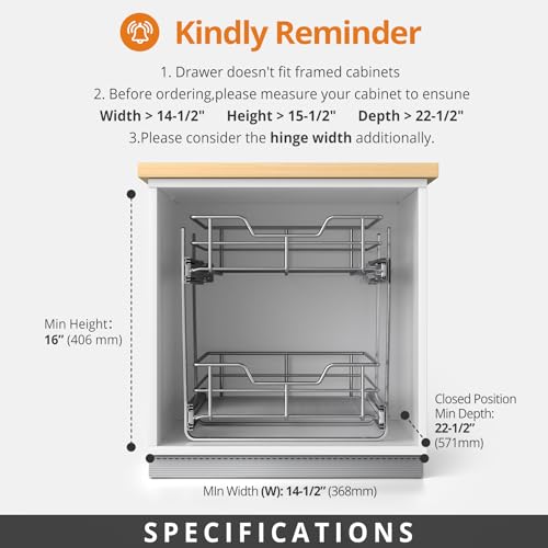 ZOINLIY Pull Out Cabinet Organizer, Versatile Slide Out Kitchen Organizers and Storage,Heavy Duty Drawer Cupboard Storage Basket, Smooth Sliding, Chrome Finish (2-Tiers-14¼''W×22“D) - size: 2-Tiers 14¼''W×22“D