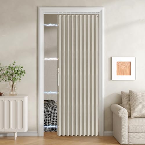 JILRON 100% Blackout Fabric Folding Door Curtain with Magnetic Closure - Accordion Style for Sliding Doors, Closets,Wardrobe and Temporary Door Solutions Doorway Curtains（W42 x L78, Off White 1 Panel） - color: Off White, size: 42"W x 78"L (Pack of 1)