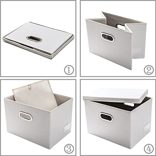 PRANDOM Large Stackable Storage Bins with Lids [3-Pack] Leather Fabric Foldable Storage Boxes Organizer Containers Baskets Cube with Cover for Bedroom Closet Office Nursery White (17.7x11.8x11.8) - color: White, size: Large(3-Pack)