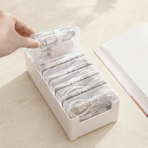 3 PCS Cable Organizer Box with 7 Clear Switch Case, Charger Cord Organizer Box for Home Office Desk Storage Accessories