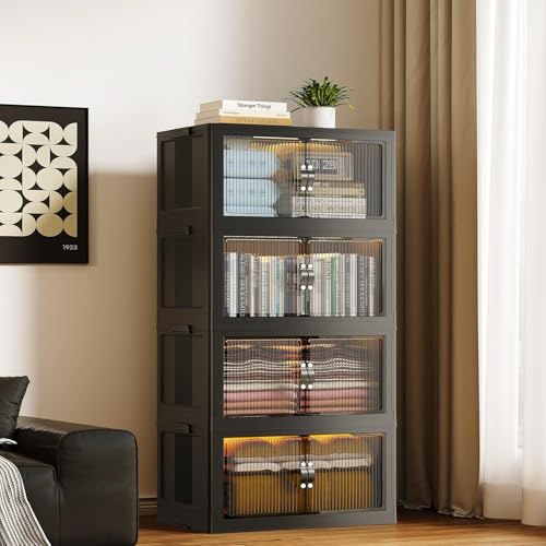 SAILUN 116Gal/464Qt Stackable Storage Bins Folding Collapsible Storage Bins with a Lid, Closet Organizers and Storage,Black 26" W x 17" D x 56.7" H - color: Black, size: 1 Lid 4 Pack-26" W x 17" D x 56.7" H