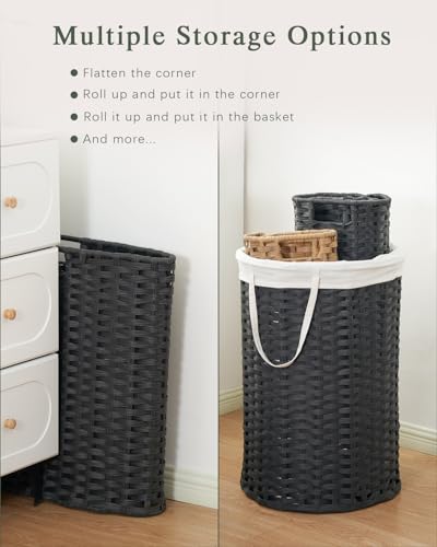 SETVSON Large Laundry Hamper Laundry Basket Round 34.3 Gal (130 L) Handwoven Wicker Laundry Baskets Rattan Laundry Basket with Laundry Bag Handles 2 Mesh Bags for Living Room Bedroom Black - color: Black, size: 130L