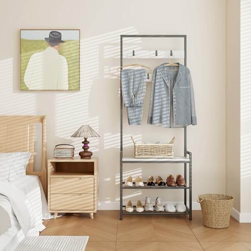 Hall Tree with Shoe Storage Bench - Entryway Bench with Coat Rack and Hooks - 3-in-1 Small Hall Tree for Entry Way, Entrance, Hallway, Doorway, Front Door, Mudroom, Small Space - Rustic Brown - color: Rustic Brown 1