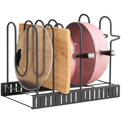 Pots and Pans Organizer for Cabinet, 3-in-1 Adjustable Cookware Storage Rack System, 8 Tier Pot Organizers Rack, Adjustable Pan Organizer under Cabinet Kitchen Organization and Storage 16.5 Height.