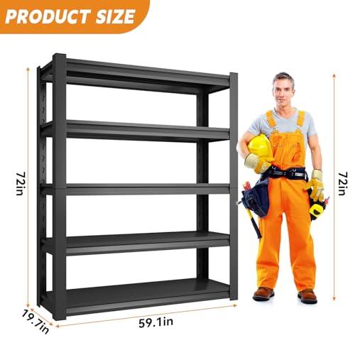 72" H Garage Shelving 3000LBS Heavy Duty Shelving Storage Shelves Adjustable 5 Tier Metal Shelving Unit for Industrial Garage, Basement, Warehouse, School, 19.7" D x 59.1" W x 72" H - size: 19.7" D x 59.1" W x 72" H