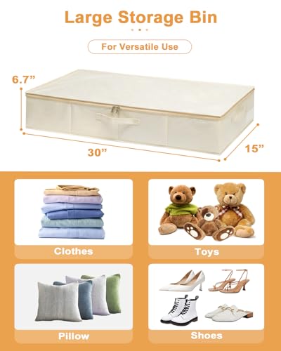 punemi Underbed wedding dress storage box, 2 Pack Clothing Storage Bags W/Upgraded Handles, Large Capacity Underbed Shoe Container Organizer for Blanket, Pillows, Comforters & Quilts, Beige - color: Beige-3pcs, size: 6.7 inch Tall