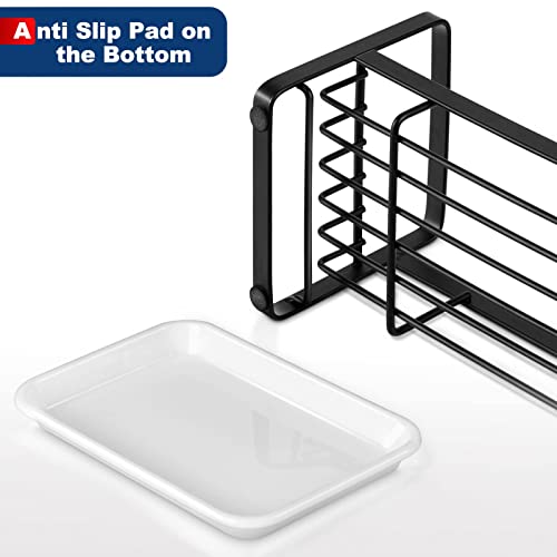 HULISEN Kitchen Sink Sponge Holder, 304 Stainless Steel Kitchen Soap Dispenser Caddy Organizer, Countertop Soap Dish Rack Drainer with Removable Drain Tray, not Including Dispenser and Brush, Black - color: Black, size: Medium