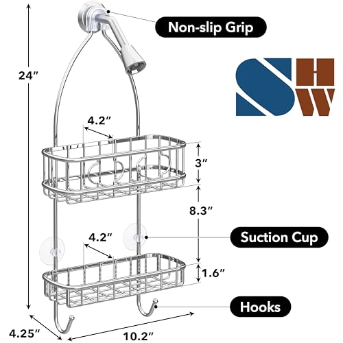 Simple Houseware Bathroom Hanging Shower Head Caddy Organizer, Chrome (22 x 10.2 x 4.2 inches) - color: Chrome, size: Medium