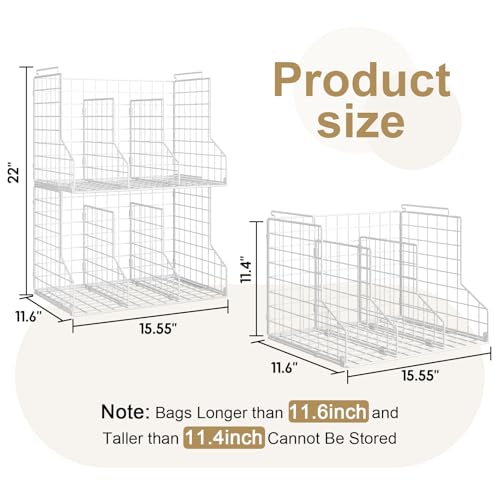 Sonyabecca Purse Storage Organizer for Closet : Adjustable 2-Pack Dividers Handbag Organizer - Stackable Wire Handbags Storage Baskets -Open Cabinets Wallets Tote Chain Bags Clutches -White - size: 2-pack large
