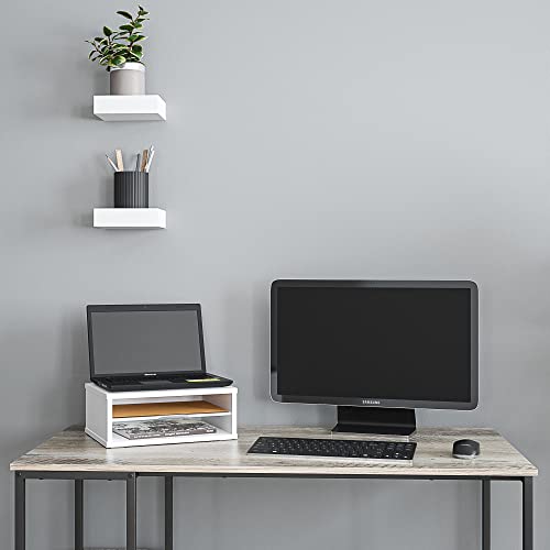 Ballucci File Organizer, 2-Tier Document Paper Sorter, Stackable Wood Desk Organizer Mail Holder, Monitor Stand with Storage Shelves, White - color: White, size: 2 Tier