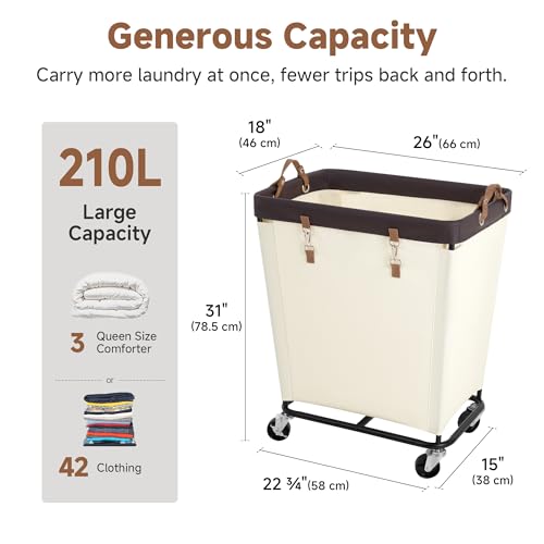 StorageWorks 210L Laundry Basket with Wheels, Extra Large Rolling Hampers for Clothing Organizer, Dirty Clothes Basket for Hotel, Home, Closet, Dorm, Beige - color: Beige, size: 210L