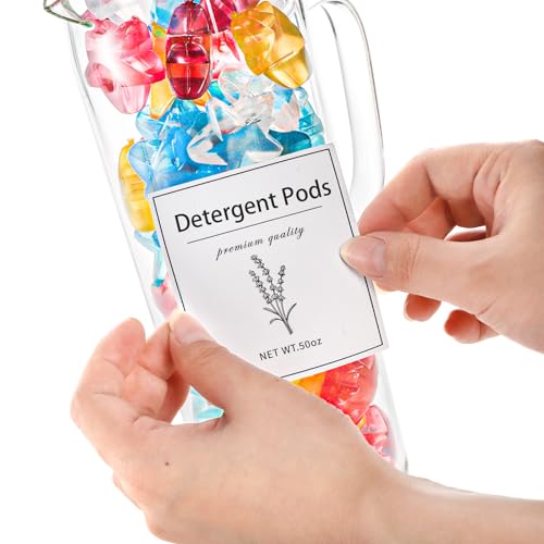 Noamus 2 Pack Laundry Detergent Dispenser Set, 50oz Fabric Softener Storage Bottle with Bamboo Lid Handle&12 Labels, Glass Liquid Detergent Container for Farmhouse Laundry Room Decor Organization