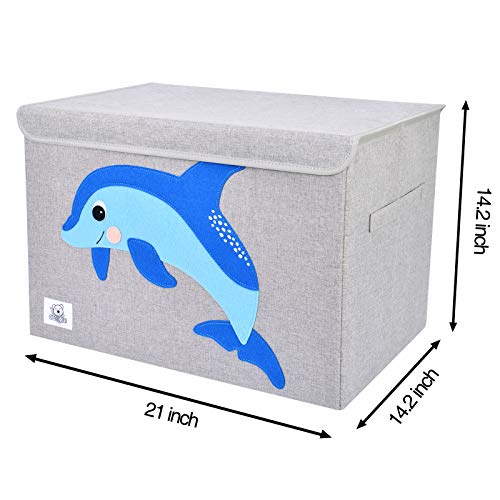 CLCROBD Foldable Large Kids Toy Chest with Flip-Top Lid, Collapsible Fabric Animal Toy Storage Organizer/Bin/Box/Basket/Trunk for Toddler, Children and Baby Nursery (Dolphine) - color: Dolphine