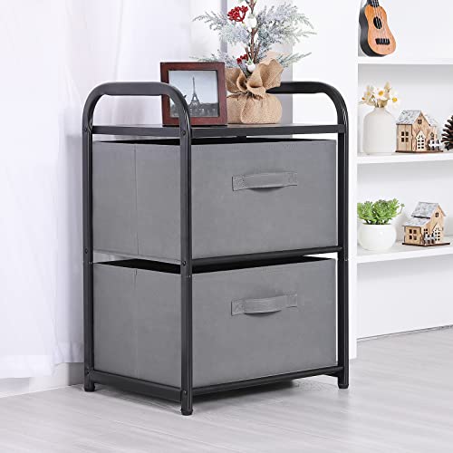 Dresser for Bedroom with 2 Drawers, Wide Chest of Drawers, Fabric Dresser, Storage Organizer Unit with Fabric Bins for Closet, Living Room, Hallway, Nursery, Dark Grey - color: Grey4