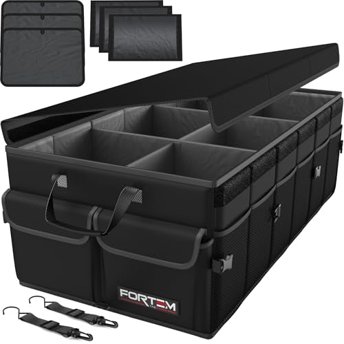 FORTEM Trunk Organizer For SUV Car Trunk Organizer, Foldable Storage, Car Accessories for Women Men, Collapsible Bag, Perfect Christmas Gifts, 600D Oxford, Non Slip Bottom, Straps, Soft Cover (85L) - color: Black, size: XL (85L)