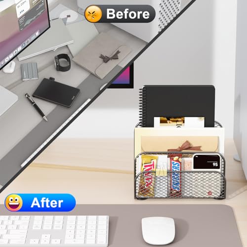 gianotter Mail Organizer Countertop, Book Shelf,Metal File Holder with 3-Slot, Book Shelf, Bill Organizer for Office Receipts and Letter Paper Storage (Black) - color: Black