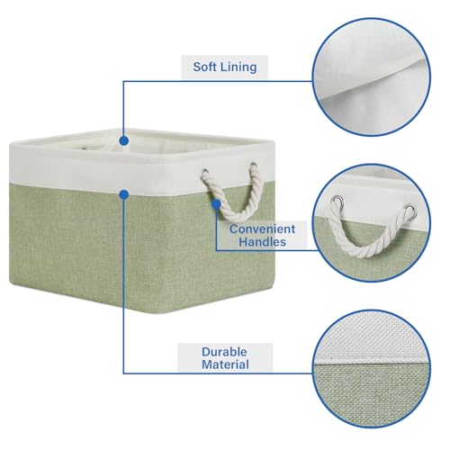 Temary Fabric Storage Baskets 4Pack Storage Bins Decorative Basket for Gift, Clothes Bin with Handles, Rectangle Baskets for Storage, Blankets(White&Green,15x11x9.5 inch) - color: white&green, size: 15"L x 11"W x 9.5"H
