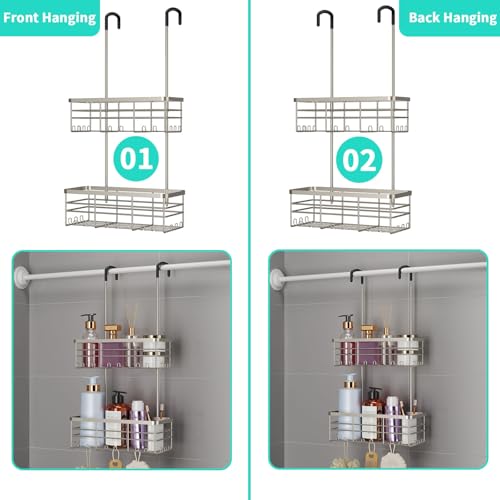 HapiRm Hanging Shower Caddy Organizer - No Drilling Shower Organizer with Hooks, Rustproof & Waterproof 304 Stainless Steel Bathroom Shelves - Brushed Nickel - color: Brushed Nickel