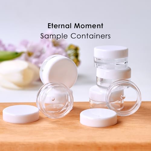 50 Pack 3 Gram Sample Containers with White Lids, Small Plastic Cosmetic Jars, Makeup Travel Container Jar for Cream, Bead, Eye Shadow, Lotions, Powders, Glitters Lip Gloss with Labels,Spatulas - color: White Lid, size: 0.1 Ounce